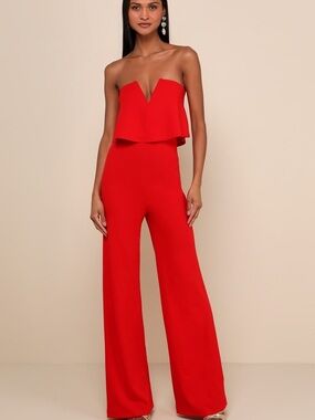 Lulus (By The Way) Power of Love Red Strapless Jumpsuit
